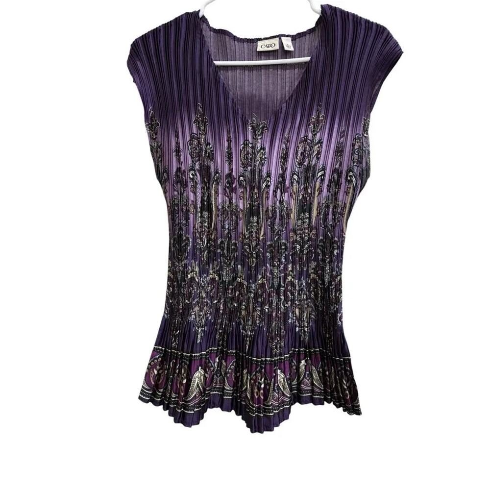 Cato Purple Paisley Pleated Cap Sleeve Blouse XL